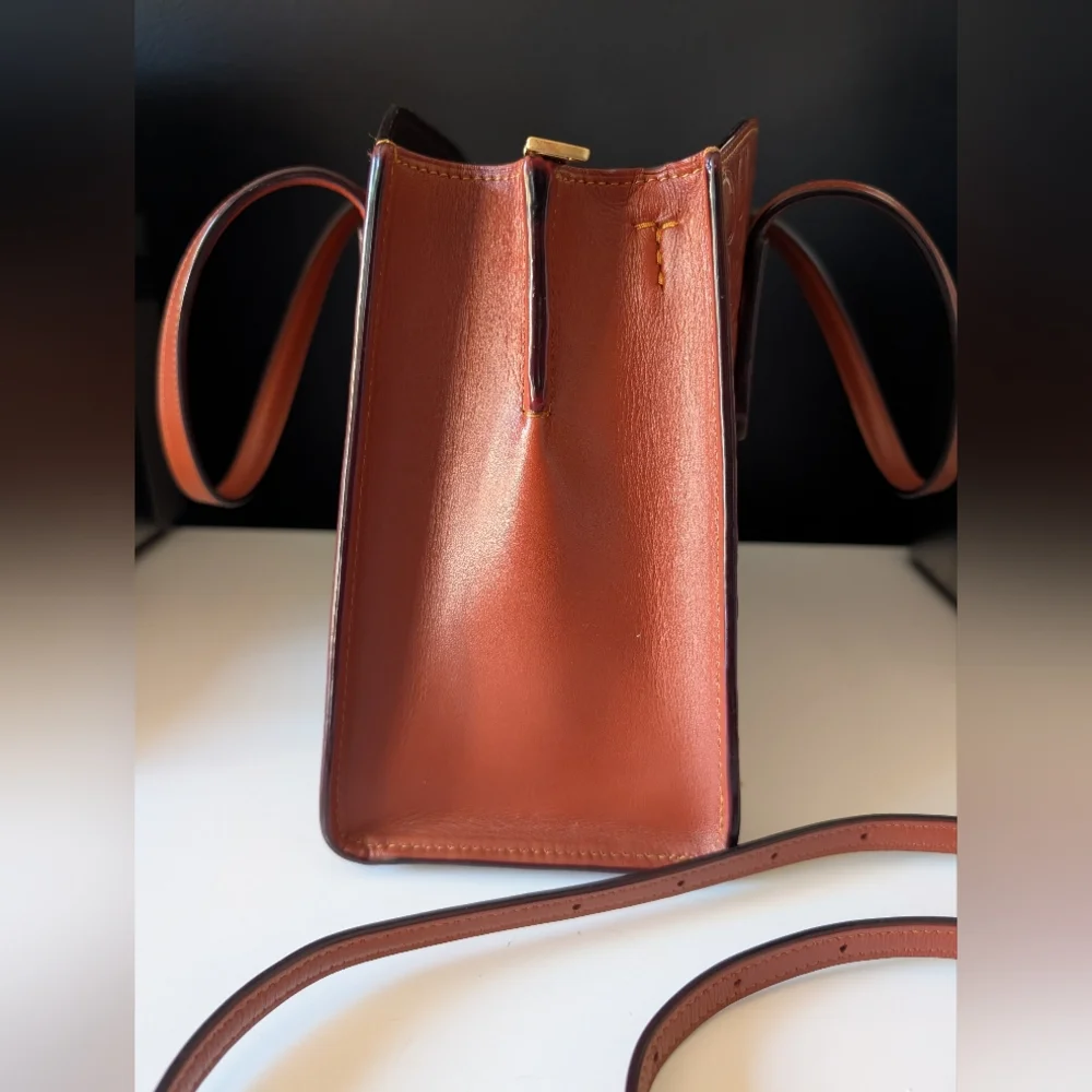 Coach Charlie Embossed Reddish Brown Leather Satchel - Picture 6 of 10